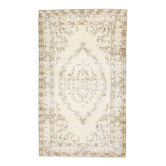 Tapis Vintage Turc Crème, Médaillon Floral, Style Shabby Chic, 150x250Cm