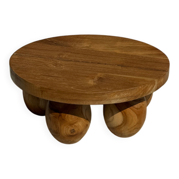 Mini minimalist stool with ball feet in teak H15 D35