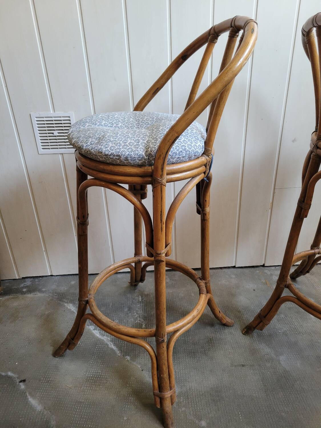 Paire de tabouret de bar en bambou 70's