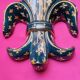 Antique Wall Vase Fleur de Lys in Gien Blue and Gold Earthenware - Jard