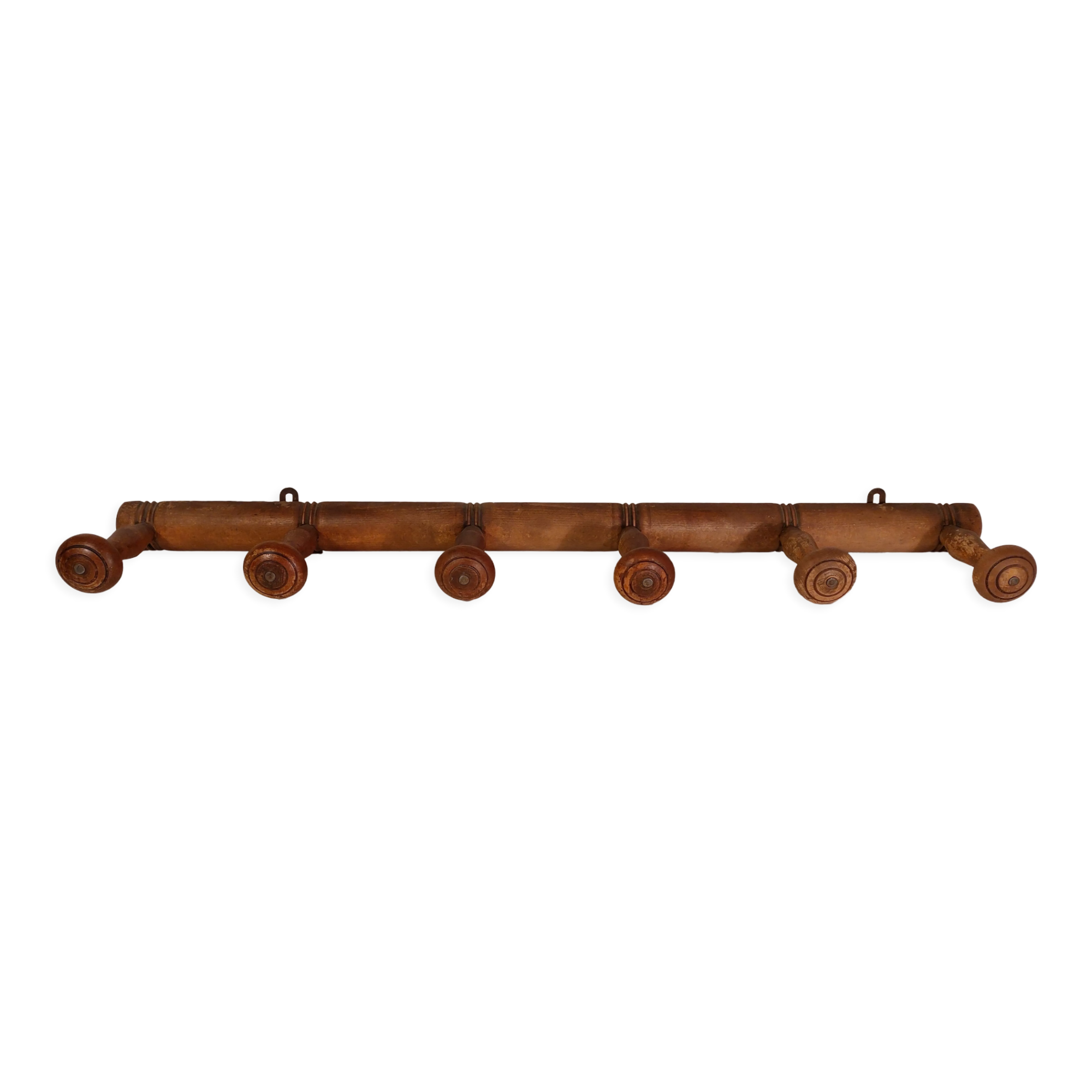 Wall coat rack 6 wooden hooks 1900s