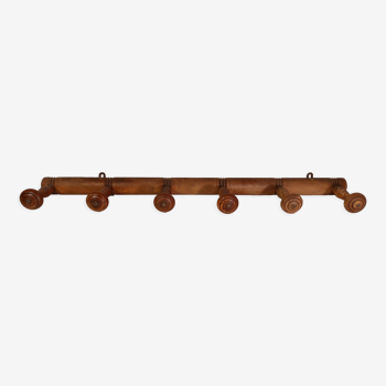 Wall coat rack 6 wooden hooks 1900s