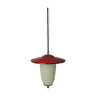 White and Red Glass Metal Pendant Lamp with Brass, 1950s