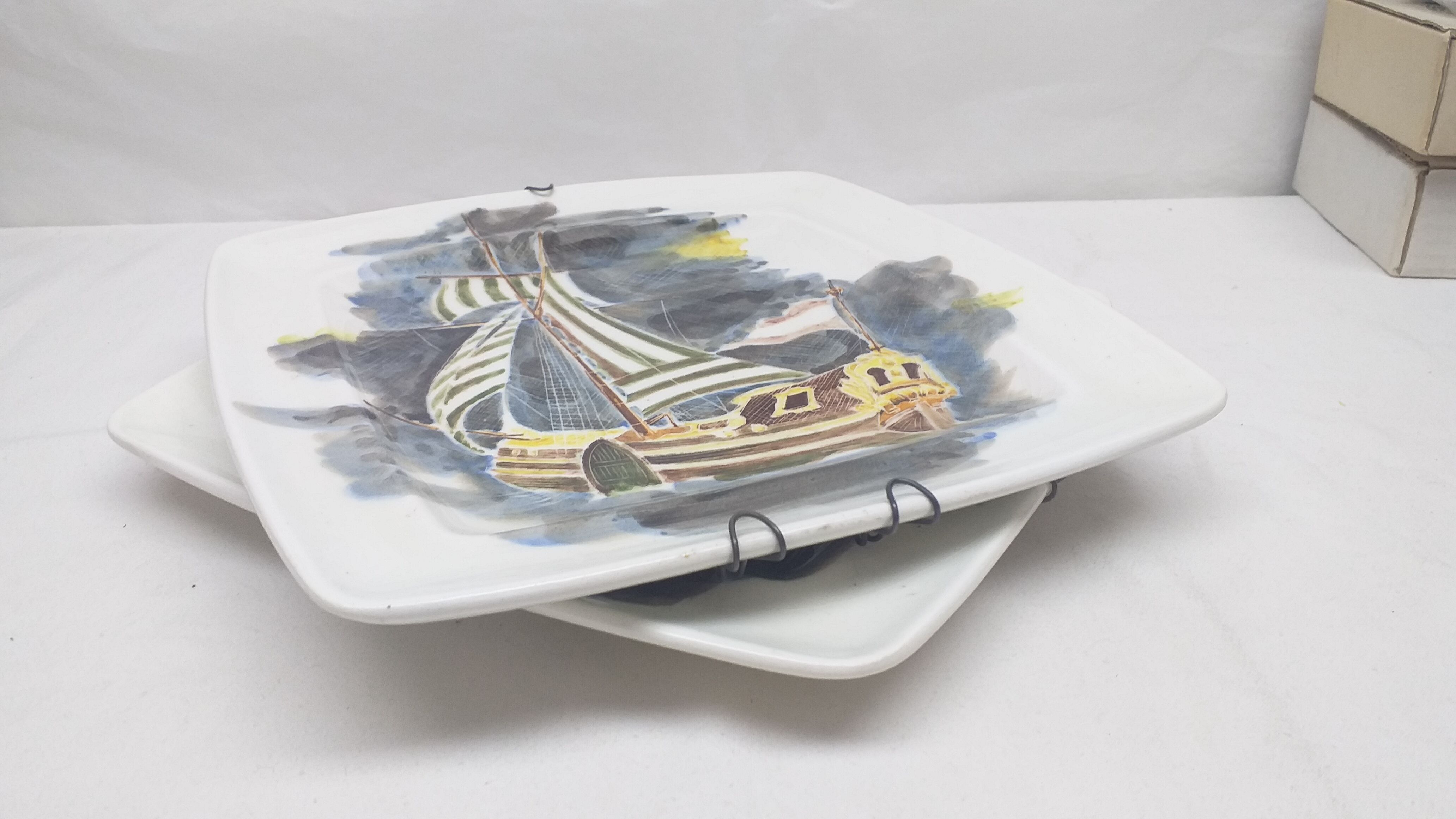 Lot 2 plates guy trevoux sailboat ship war ship