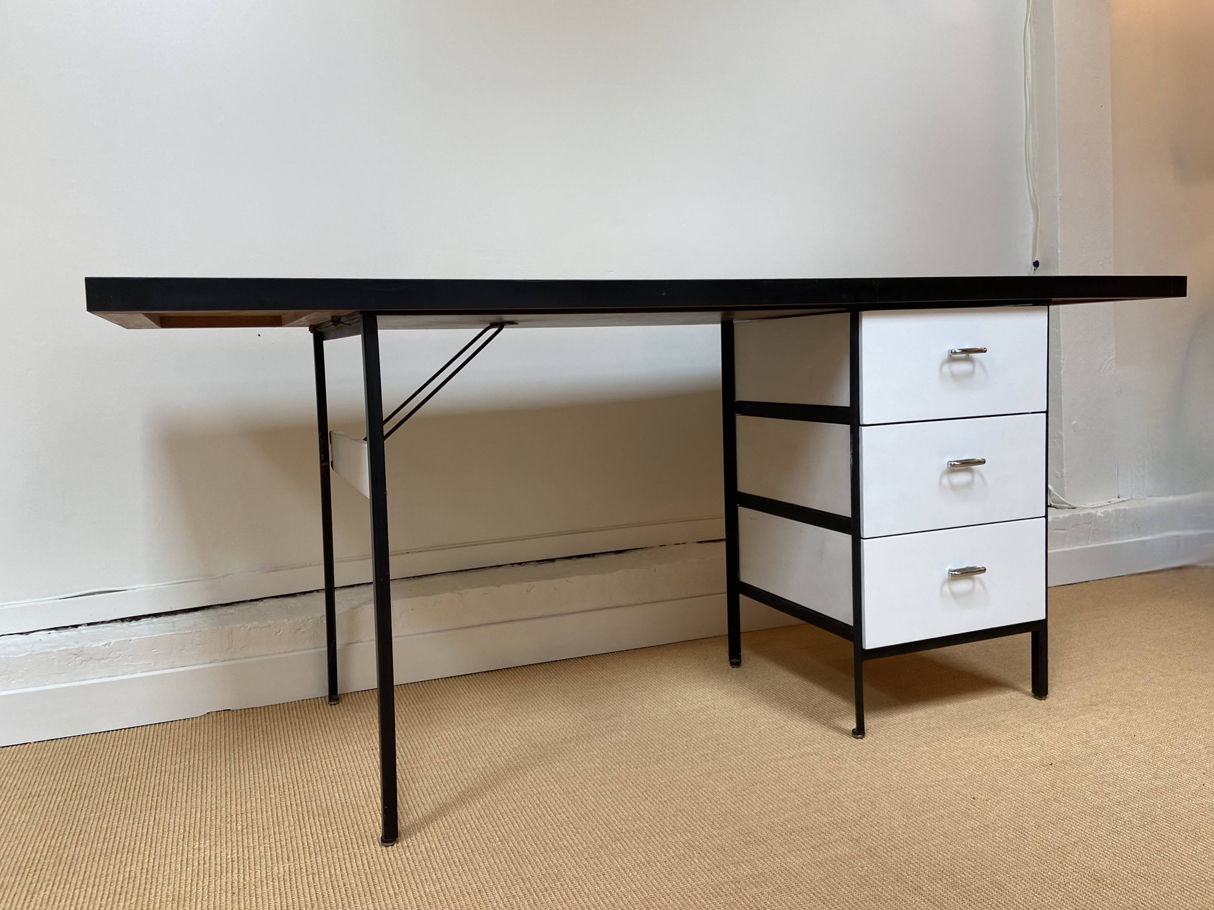 Large black and white Georges Nelson desk for Herman Miller, USA, circa 1950.