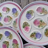 4 oyster plates 1960/70 floral decoration by MBFA Pornic