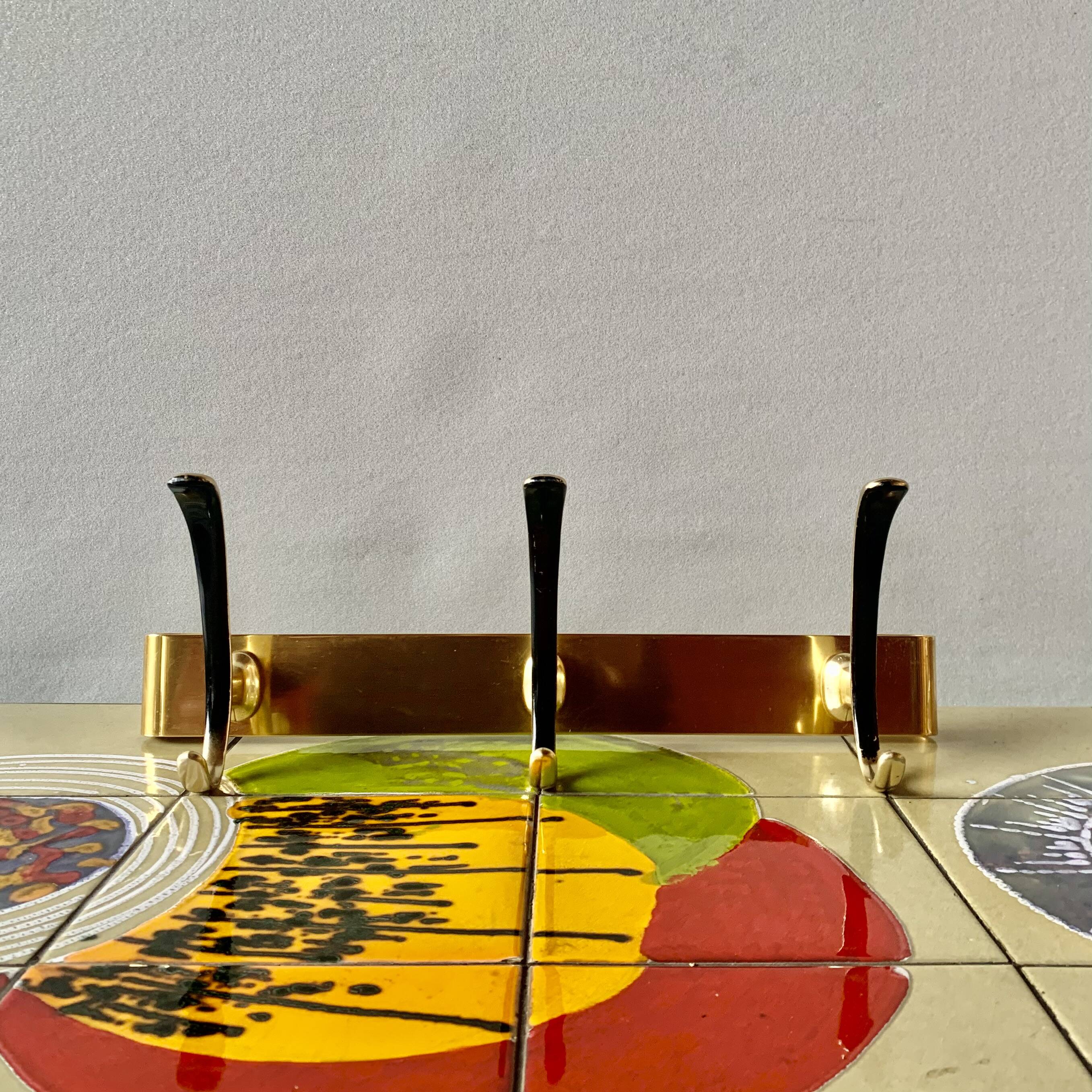 Vintage wall-mounted coat rack in golden aluminum - triple coat hook