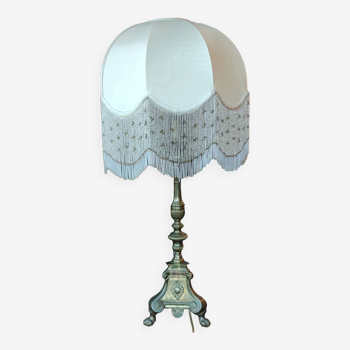 Old bronze foot lamp/pearl lampshade