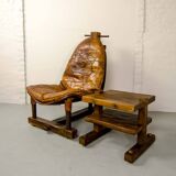 Brutalist Brazilian Style Patched Leather Lounge Chair and Side Table 60s