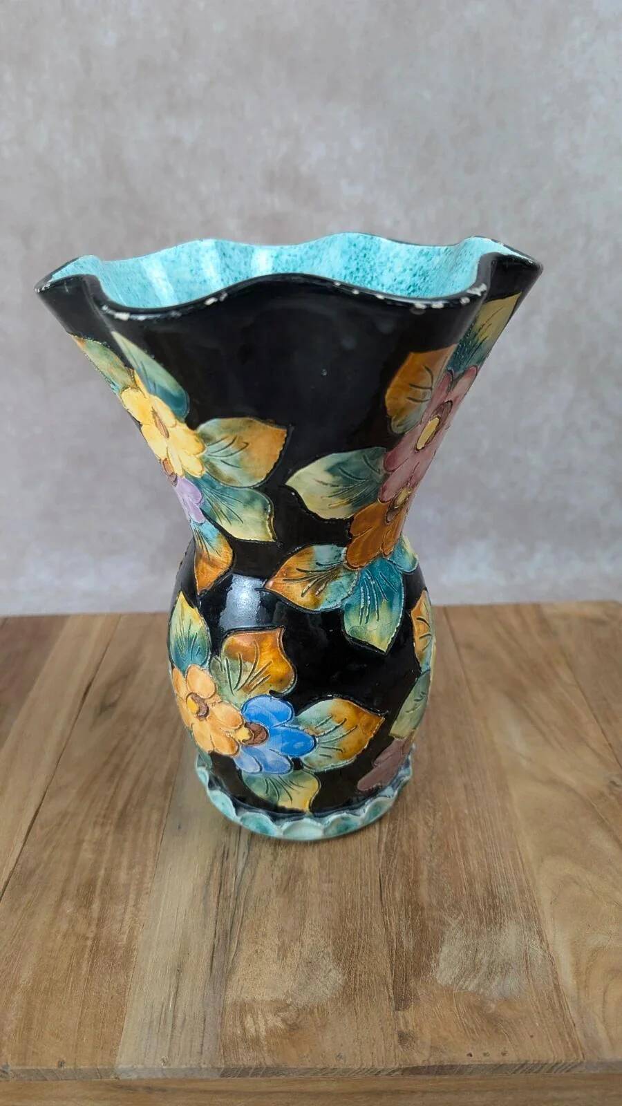 Vase Vallauris signed Gj – floral decoration
