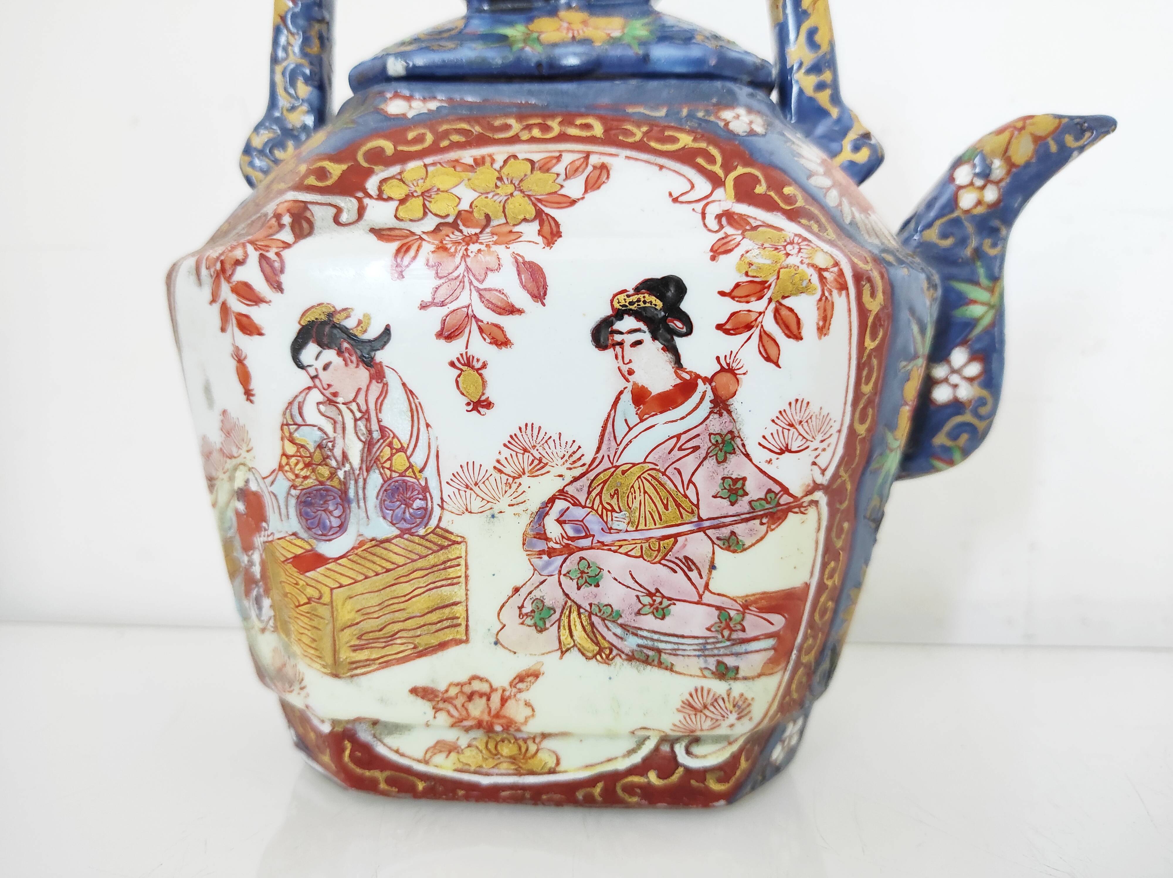 Japanese porcelain teapot with geisha decor
