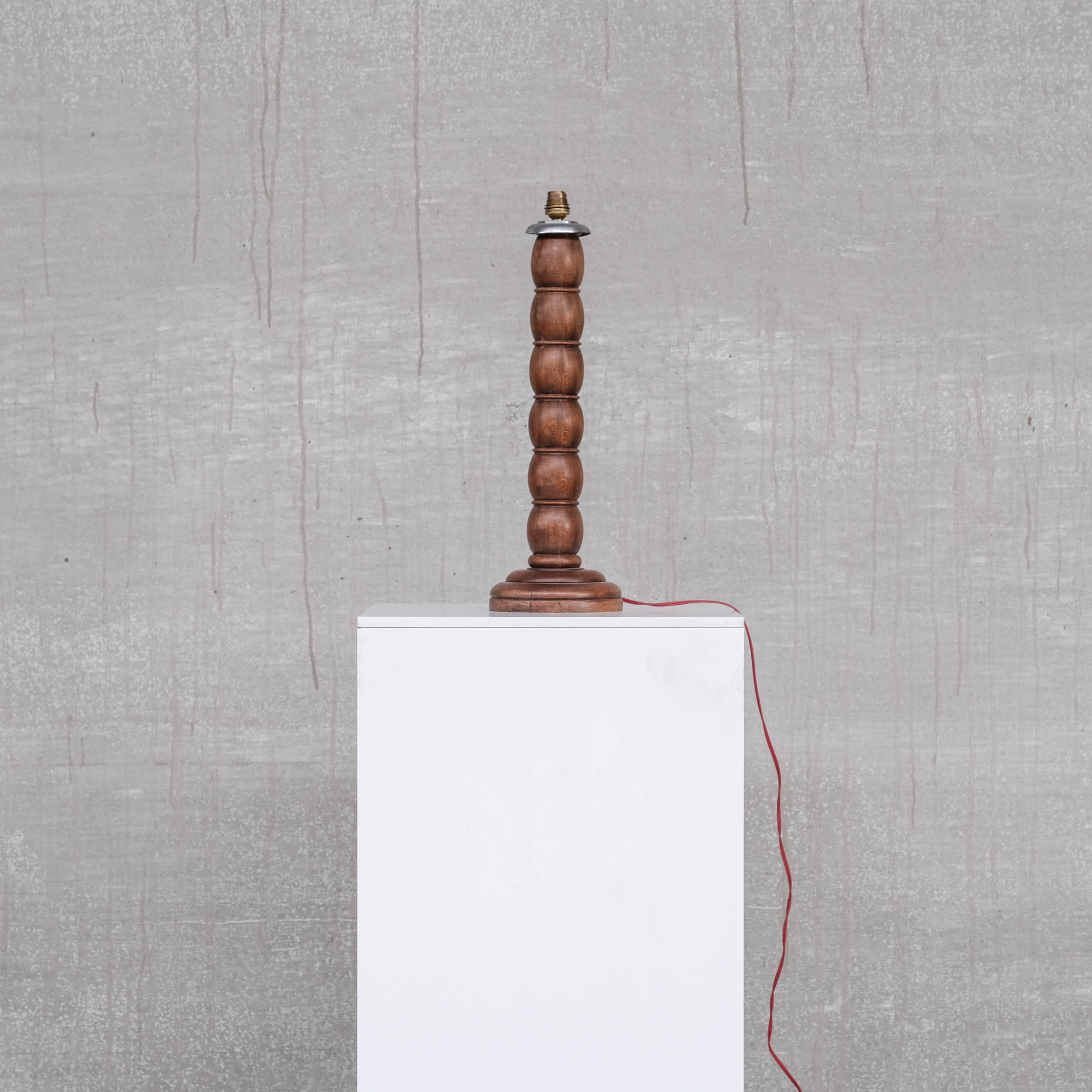 French Mid-Century Tall Wooden Table Lamp