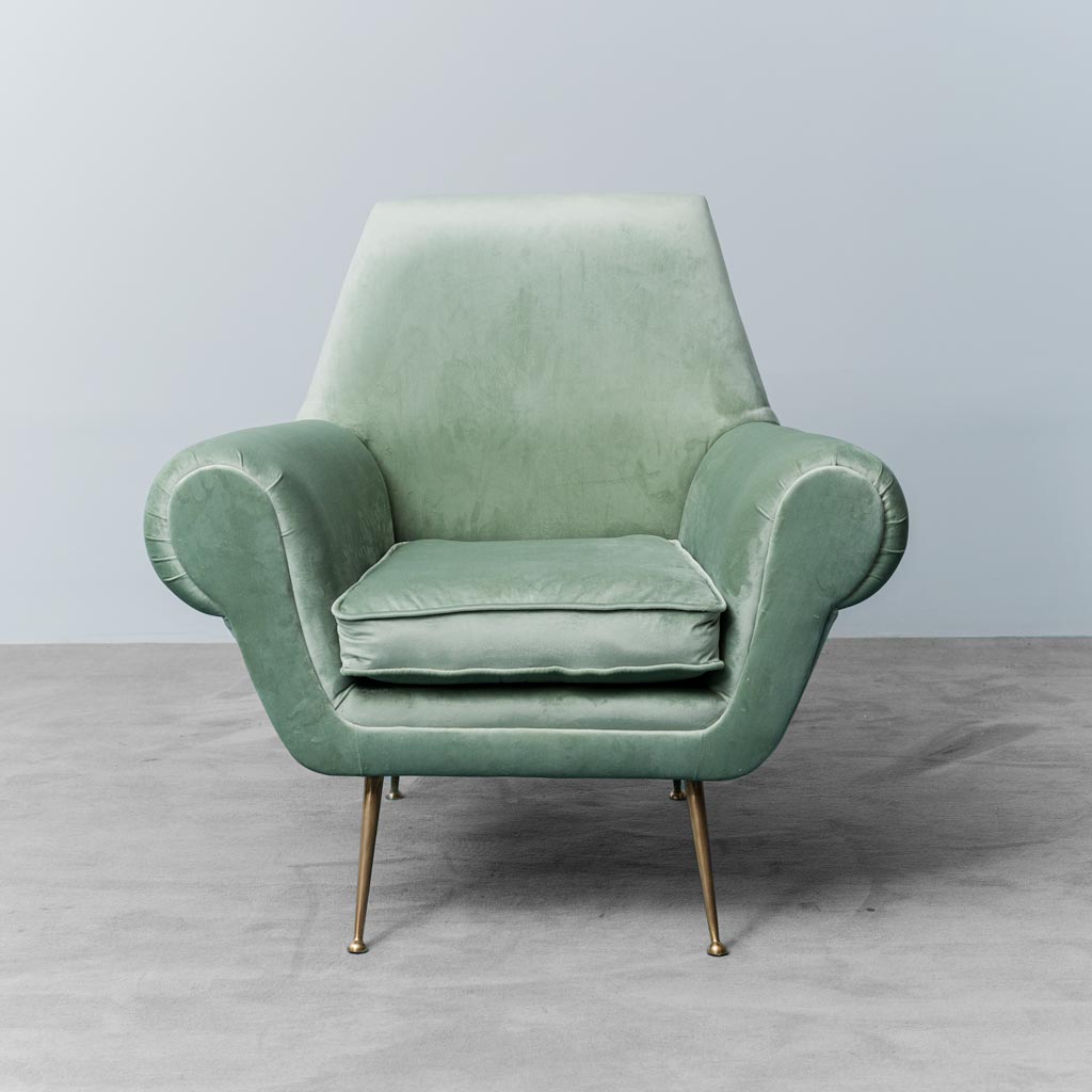 Gigi Radice minotti green velvet armchair from the 1950s vintage modern design