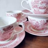Set of 5 tea cups in English earthenware
