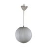 Scandinavian hanging lamp with white ribbed round ball lampshade