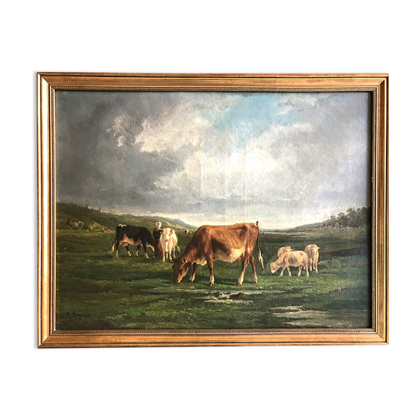 A. Cortaix, Vaches au pré, oil on canvas XIX