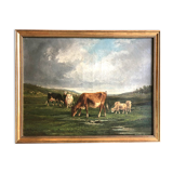 A. Cortaix, Vaches au pré, oil on canvas XIX