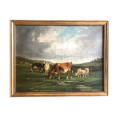 A. Cortaix, Vaches au pré, oil on canvas XIX