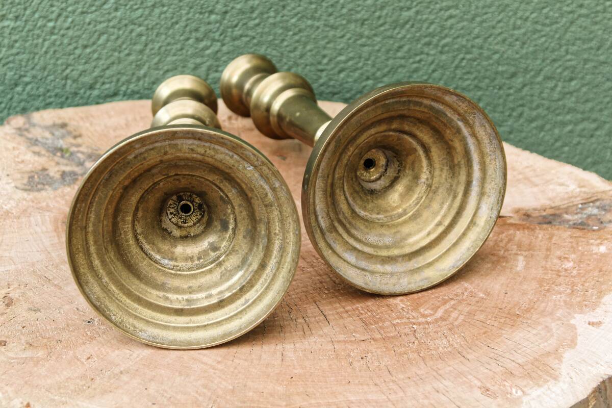 Pair of guilloché bronze candlesticks