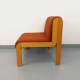 Vintage Fröscher armchair in orange fabric and wood from the 70s 80s