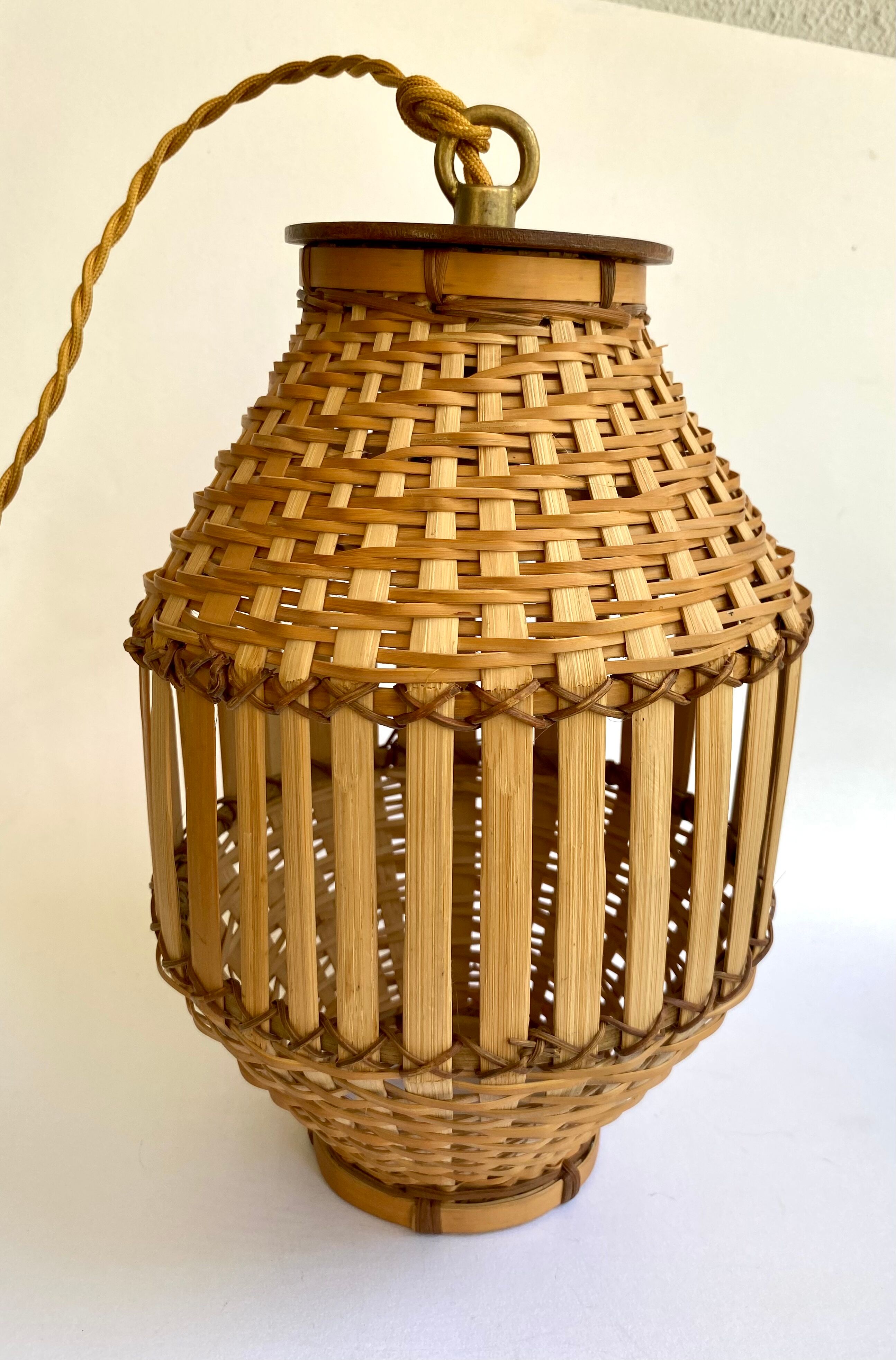 Pendant lamp, fabric cable 2 m, Asian bamboo, 1980