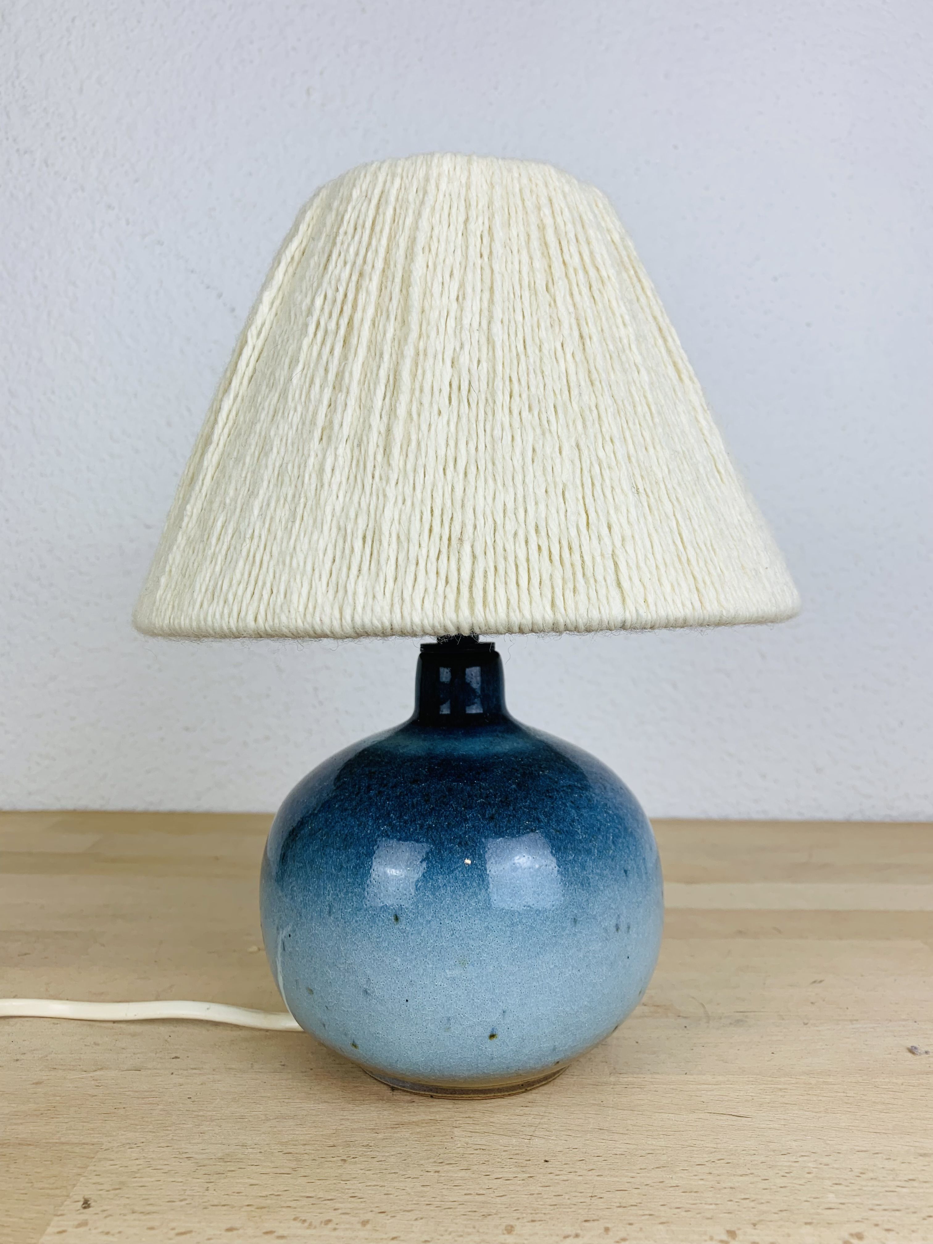Blue ceramic ball lamp by Willy Dougoud