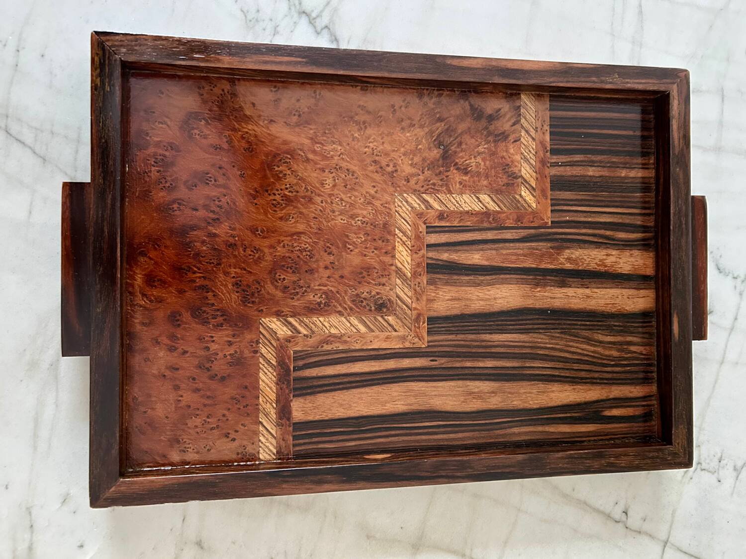 1930 Art Deco marquetry tray, very good condition