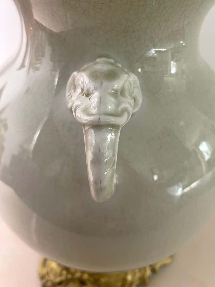 Vase and lamp foot in Chinese porcelain enamelled white cracked ivory - Qing - China XIXth