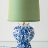 Royal Delft blue ceramic lamp, 1971, new pistachio silk shade.