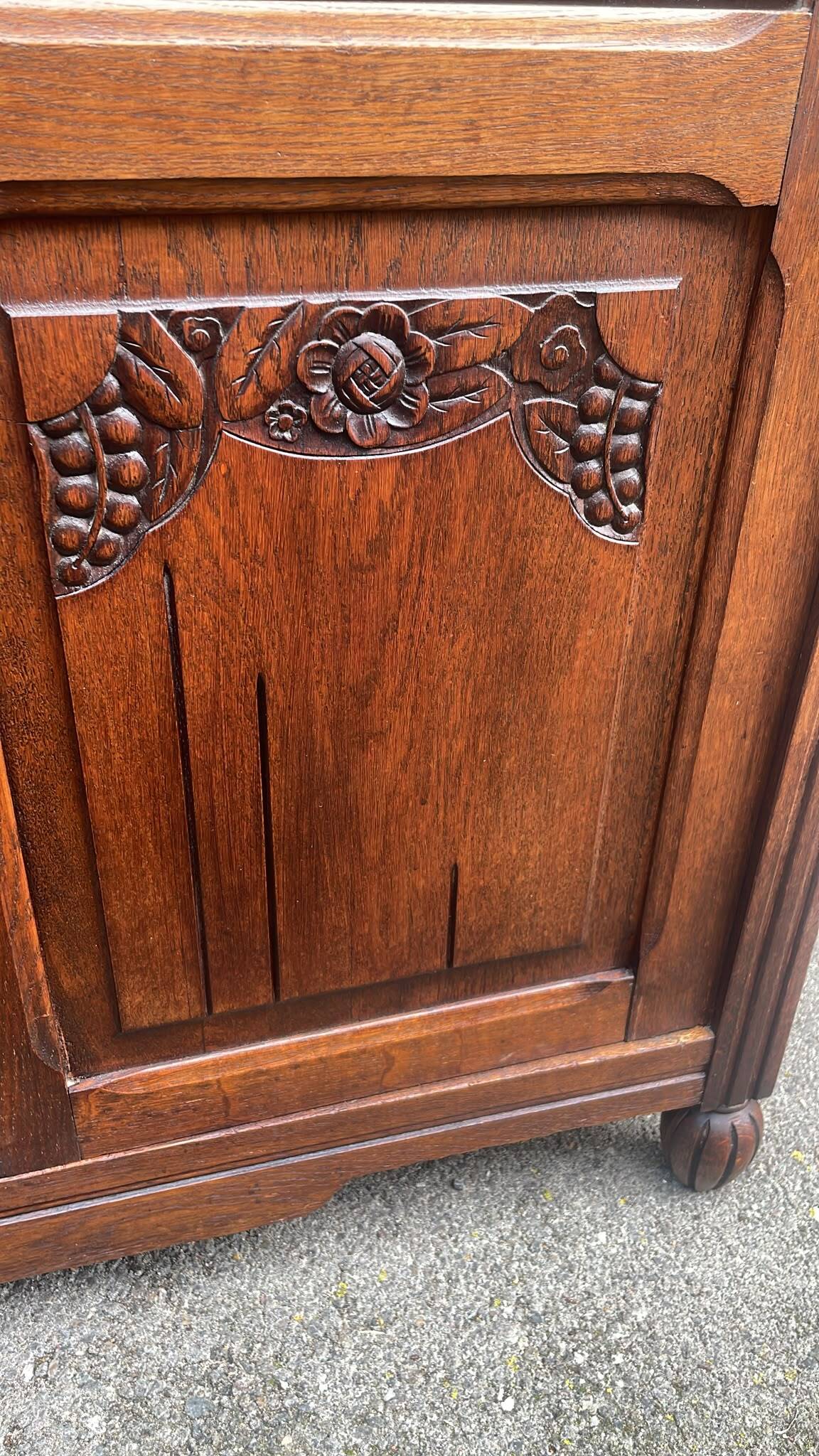 Oak library 1950s French Design Art Deco display cabinet