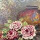 Painting "Bouquet of roses in the vase" signed G. Demange early XX° + frame