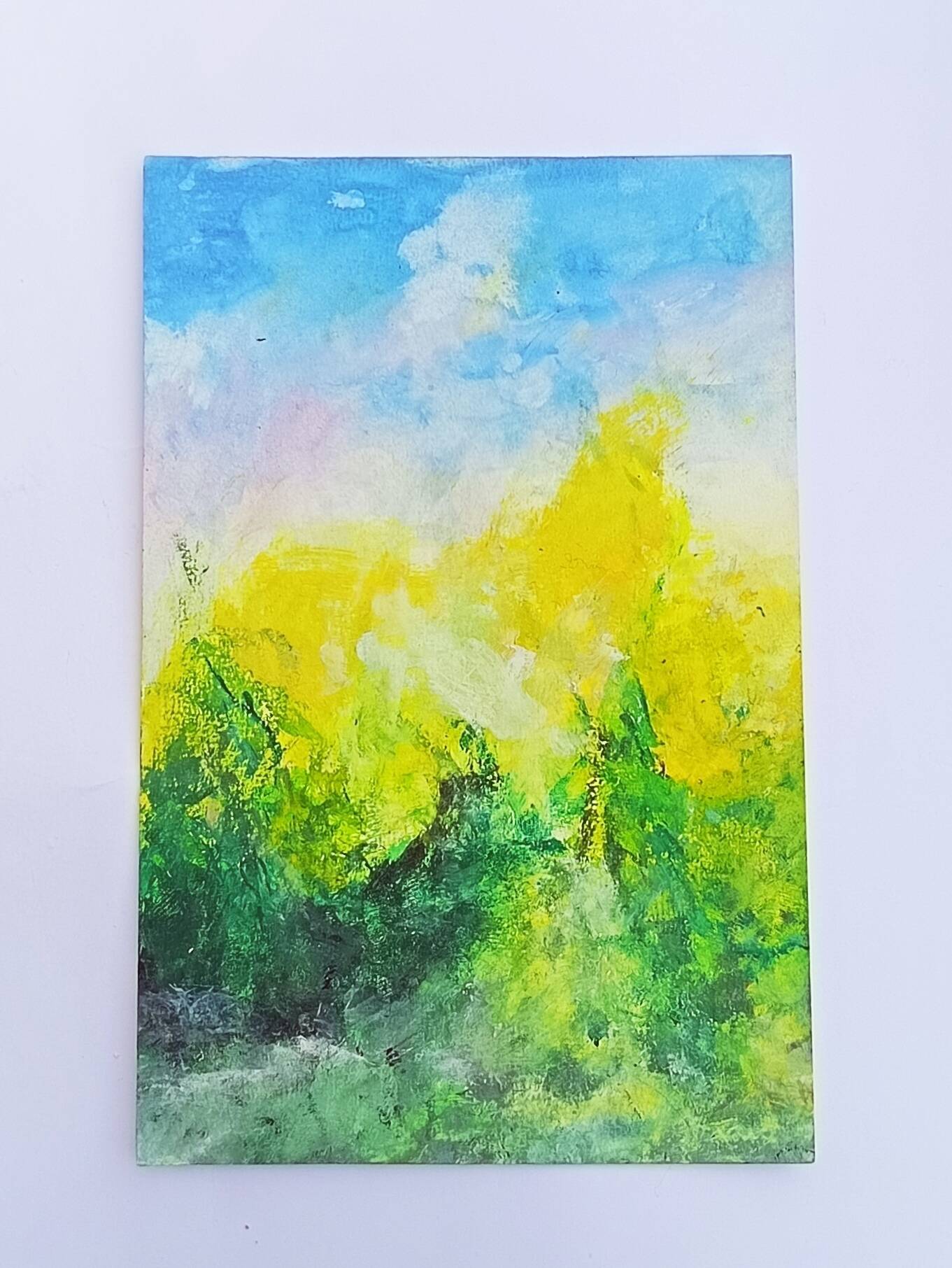 Original abstract painting – bright landscape – 15.5 x 24 cm