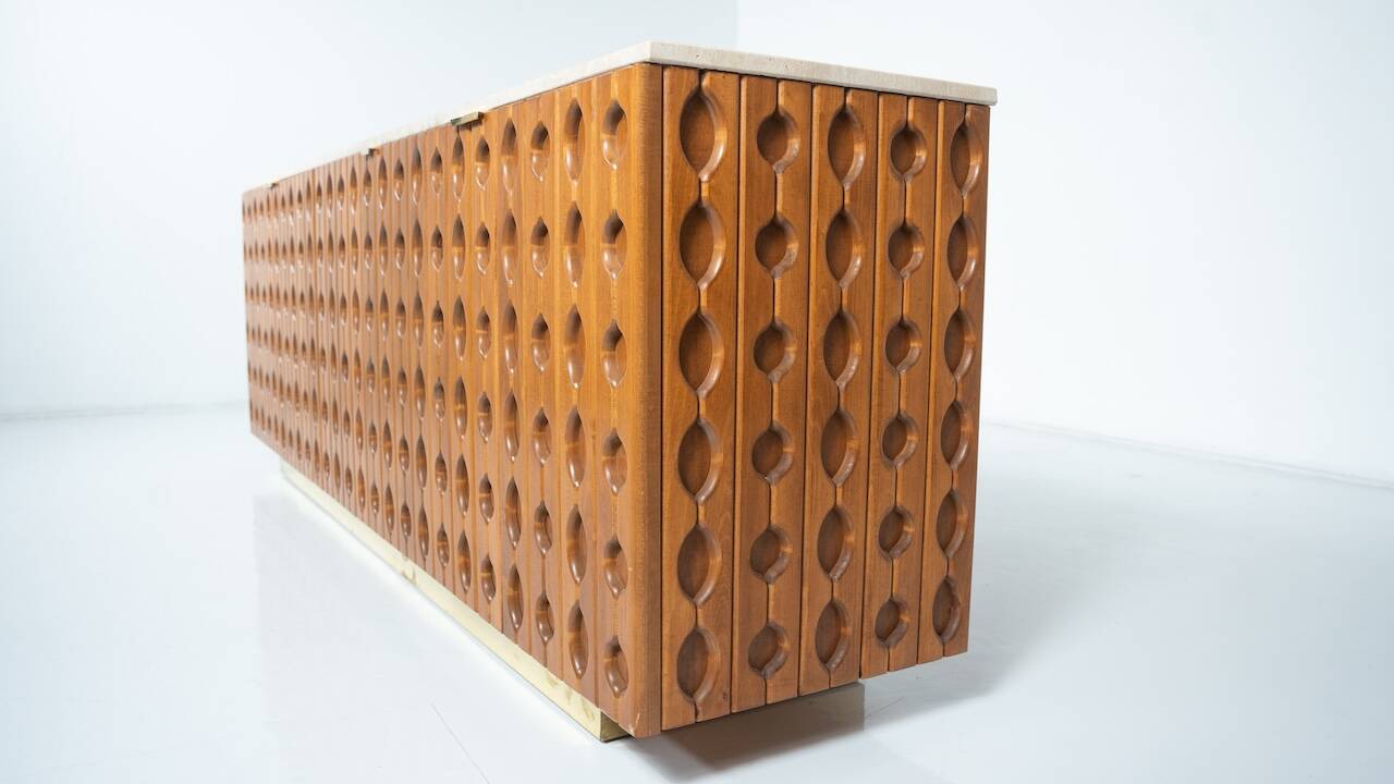 Contemporary Sideboard, Wood and Travertine, Italy
