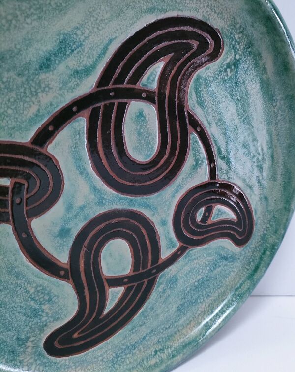 assiette plate terre cuite émaillée vintage signée