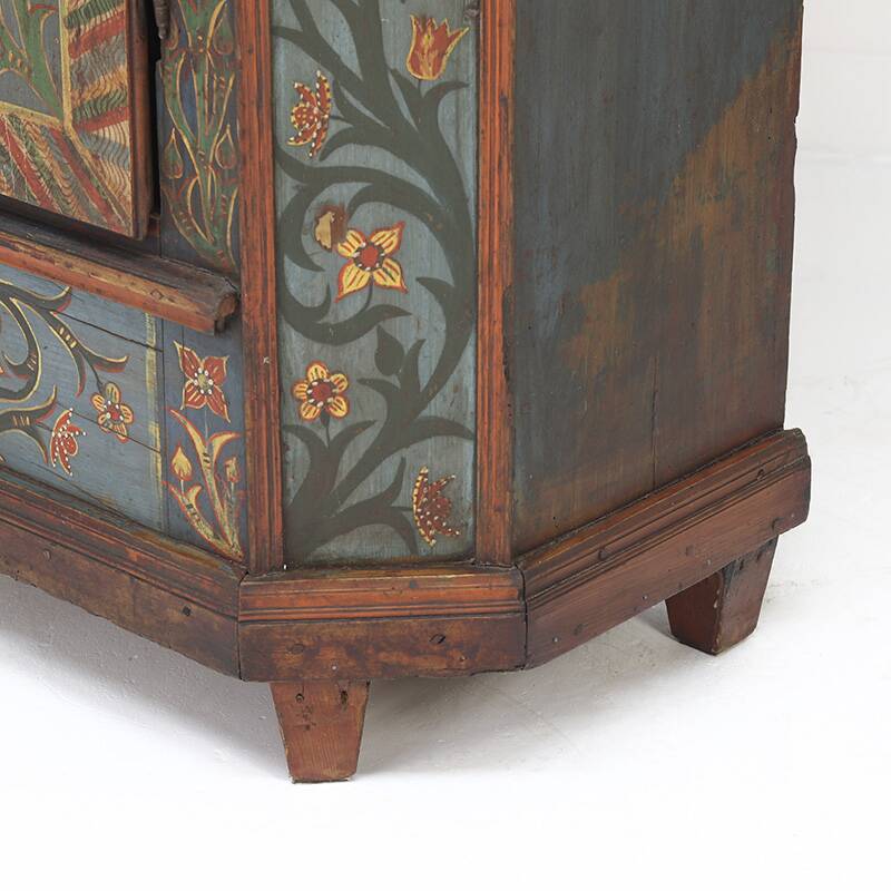 Rustic Farmhouse Folk Art Painted Bridal Cabinet 1834