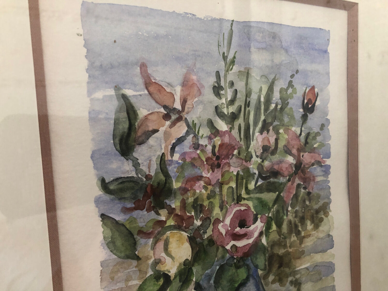 Original watercolor painting monfranc bouquet of flowers + gilded wood frame #a222