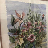 Original watercolor painting monfranc bouquet of flowers + gilded wood frame #a222