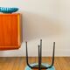 Black iron stool and boiled wool, turquoise blue, 1960