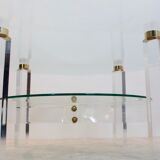 Table basse en lucite, laiton & verre, Belgique 1970