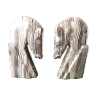 Pair of bookends "Horse heads" in onyx