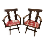 Pair of carved solid wood Dolomites armchairs