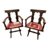 Pair of carved solid wood Dolomites armchairs