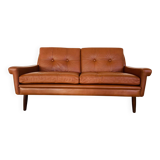 Vintage Danish mid-century Svend Skipper 2 person cognac leather sofa