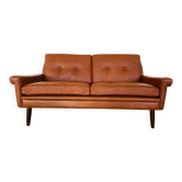 Vintage Danish mid-century Svend Skipper 2 person cognac leather sofa