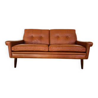 Vintage Danish mid-century Svend Skipper 2 person cognac leather sofa