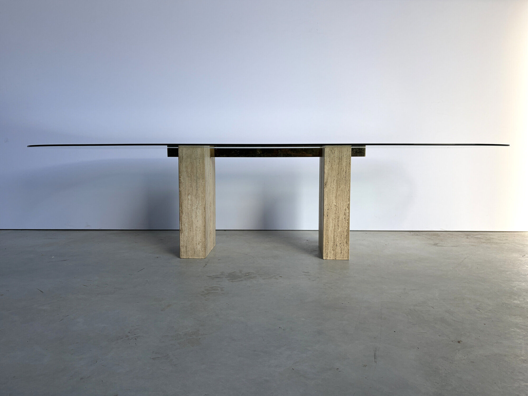 Large vintage travertine dining table by Artedi, 1970s