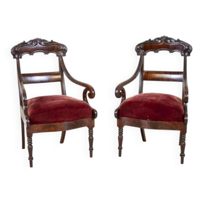 Ensemble de fauteuils Empire en acajou avec tapisserie rouge, 19e siècle