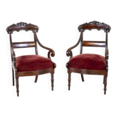 Ensemble de fauteuils Empire en acajou avec tapisserie rouge, 19e siècle