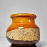 Small turned wooden vase, Brutalist, two-tone varnished with bark