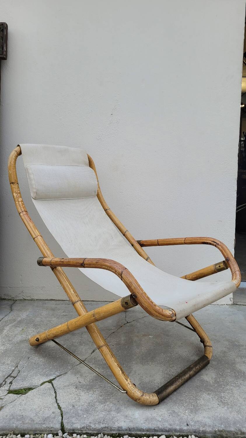 Vintage bamboo deck chair armchair 1950s Italy